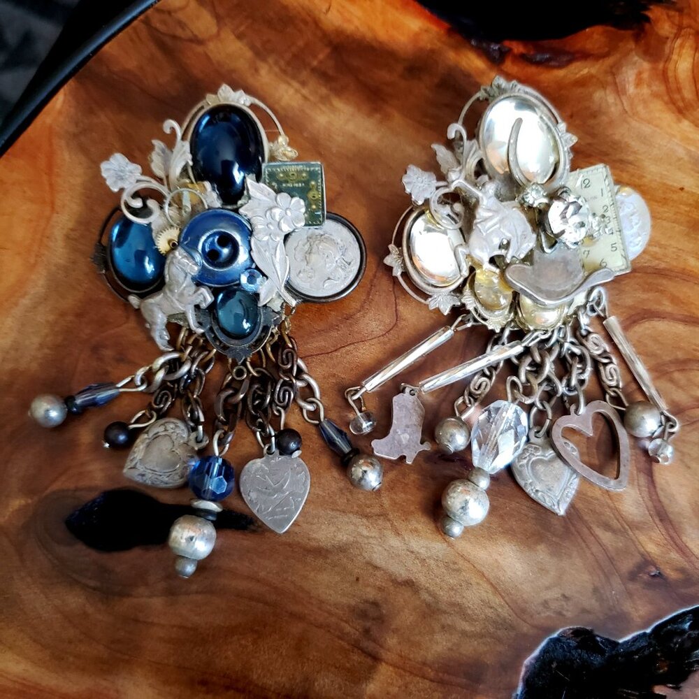 Two Lisa Carlson Western Style Collage Pin/Necklaces